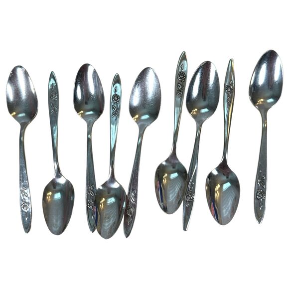 Oneida Community My Rose Stainless Steel Small Spoons Set of 9 - Picture 1 of 5
